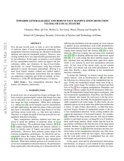 Towards Generalizable and Robust Face Manipulation Detection via
  Bag-of-local-feature