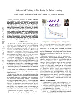 Adversarial Training is Not Ready for Robot Learning