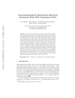 Generating Synthetic Handwritten Historical Documents With OCR
  Constrained GANs