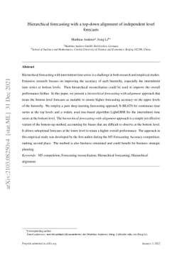 Hierarchical forecasting with a top-down alignment of independent level
  forecasts