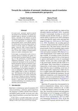 Towards the evaluation of automatic simultaneous speech translation from
  a communicative perspective
