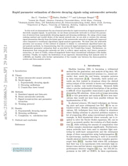 Rapid parameter estimation of discrete decaying signals using
  autoencoder networks