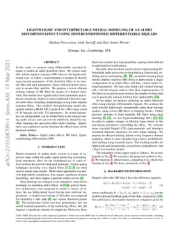 Lightweight and interpretable neural modeling of an audio distortion
  effect using hyperconditioned differentiable biquads