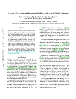 Growing 3D Artefacts and Functional Machines with Neural Cellular
  Automata