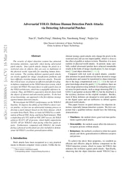 Adversarial YOLO: Defense Human Detection Patch Attacks via Detecting
  Adversarial Patches
