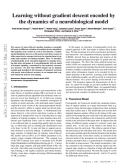 Learning without gradient descent encoded by the dynamics of a
  neurobiological model