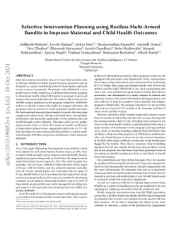 Selective Intervention Planning using Restless Multi-Armed Bandits to
  Improve Maternal and Child Health Outcomes