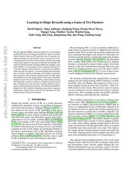 Learning to Shape Rewards using a Game of Two Partners