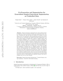 Co-Generation and Segmentation for Generalized Surgical Instrument
  Segmentation on Unlabelled Data