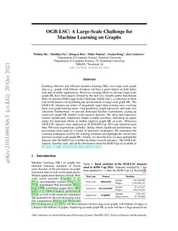 OGB-LSC: A Large-Scale Challenge for Machine Learning on Graphs