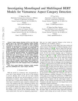 Investigating Monolingual and Multilingual BERTModels for Vietnamese
  Aspect Category Detection