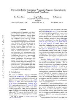 ENCONTER: Entity Constrained Progressive Sequence Generation via
  Insertion-based Transformer