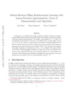 Infinite-Horizon Offline Reinforcement Learning with Linear Function
  Approximation: Curse of Dimensionality and Algorithm