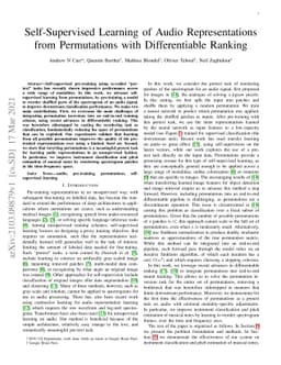 Self-Supervised Learning of Audio Representations from Permutations with
  Differentiable Ranking