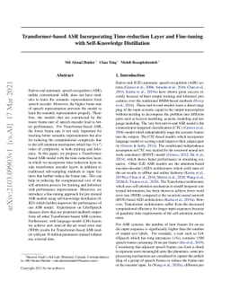 Transformer-based ASR Incorporating Time-reduction Layer and Fine-tuning
  with Self-Knowledge Distillation