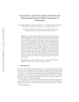 Constructive and Toxic Speech Detection for Open-domain Social Media
  Comments in Vietnamese
