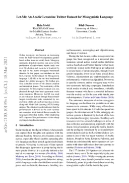 Let-Mi: An Arabic Levantine Twitter Dataset for Misogynistic Language
