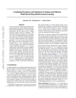 Combining Pessimism with Optimism for Robust and Efficient Model-Based
  Deep Reinforcement Learning