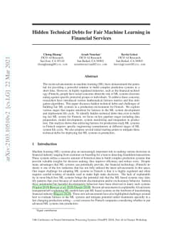 Hidden Technical Debts for Fair Machine Learning in Financial Services