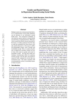 Gender and Racial Fairness in Depression Research using Social Media