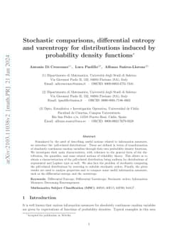 Stochastic comparisons, differential entropy and varentropy for
  distributions induced by probability density functions