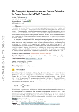 On Subspace Approximation and Subset Selection in Fewer Passes by MCMC
  Sampling