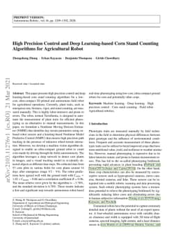 High precision control and deep learning-based corn stand counting
  algorithms for agricultural robot