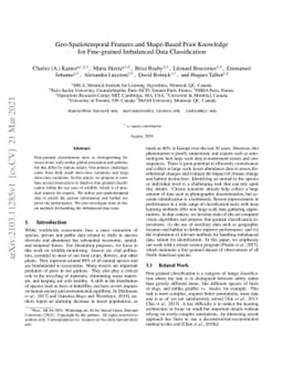 Geo-Spatiotemporal Features and Shape-Based Prior Knowledge for
  Fine-grained Imbalanced Data Classification