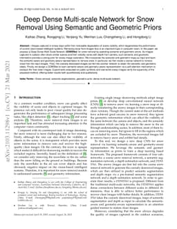 Deep Dense Multi-scale Network for Snow Removal Using Semantic and
  Geometric Priors