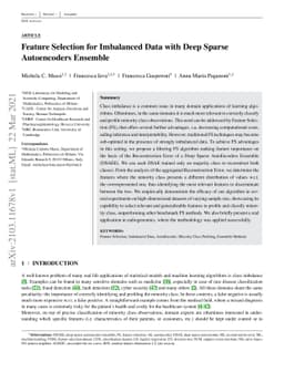 Feature Selection for Imbalanced Data with Deep Sparse Autoencoders
  Ensemble