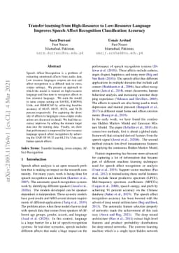 Transfer learning from High-Resource to Low-Resource Language Improves
  Speech Affect Recognition Classification Accuracy