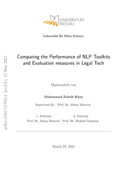 Comparing the Performance of NLP Toolkits and Evaluation measures in
  Legal Tech