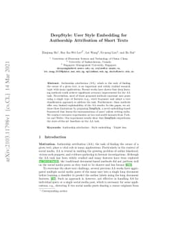 DeepStyle: User Style Embedding for Authorship Attribution of Short
  Texts