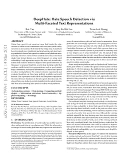 DeepHate: Hate Speech Detection via Multi-Faceted Text Representations