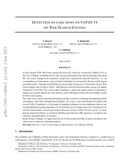 Detection of fake news on CoViD-19 on Web Search Engines
