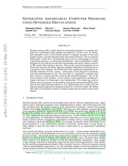 Generating Adversarial Computer Programs using Optimized Obfuscations