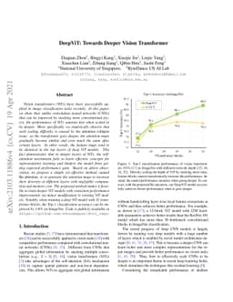 DeepViT: Towards Deeper Vision Transformer