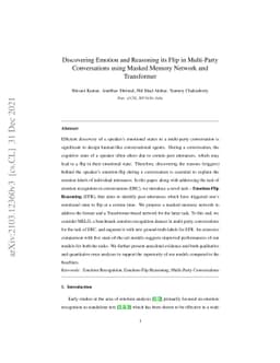 Discovering Emotion and Reasoning its Flip in Multi-Party Conversations
  using Masked Memory Network and Transformer