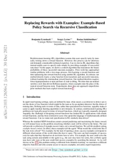 Replacing Rewards with Examples: Example-Based Policy Search via
  Recursive Classification