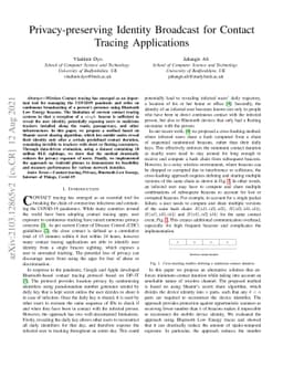 Privacy-preserving Identity Broadcast for Contact Tracing Applications