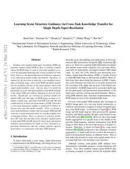 Learning Scene Structure Guidance via Cross-Task Knowledge Transfer for
  Single Depth Super-Resolution