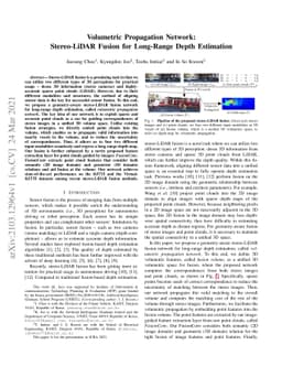 Volumetric Propagation Network: Stereo-LiDAR Fusion for Long-Range Depth
  Estimation
