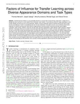 Factors of Influence for Transfer Learning across Diverse Appearance
  Domains and Task Types