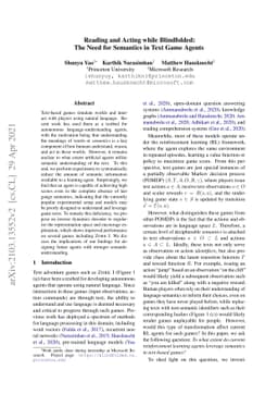 Reading and Acting while Blindfolded: The Need for Semantics in Text
  Game Agents