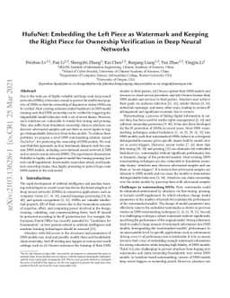 HufuNet: Embedding the Left Piece as Watermark and Keeping the Right
  Piece for Ownership Verification in Deep Neural Networks