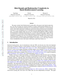 Risk Bounds and Rademacher Complexity in Batch Reinforcement Learning