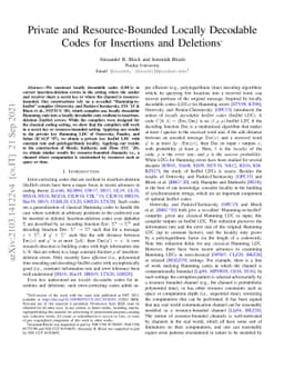 Private and Resource-Bounded Locally Decodable Codes for Insertions and
  Deletions