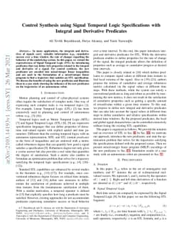 Control Synthesis using Signal Temporal Logic Specifications with
  Integral and Derivative Predicates