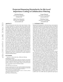 Projected Hamming Dissimilarity for Bit-Level Importance Coding in
  Collaborative Filtering