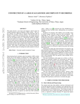 Construction of a Large-scale Japanese ASR Corpus on TV Recordings